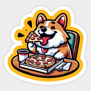 corgi eating pizza Sticker